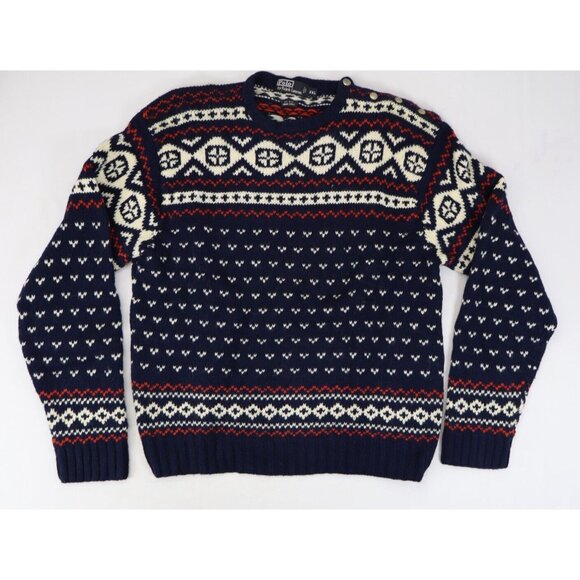 Polo Ralph Lauren Mens Fair Isle Hand Knit Wool Crewneck Sweater Size XXL - Picture 1 of 6